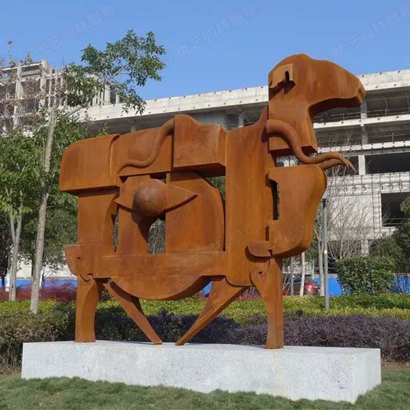 耐候鋼雕塑，抽象牛耐候鋼擺件